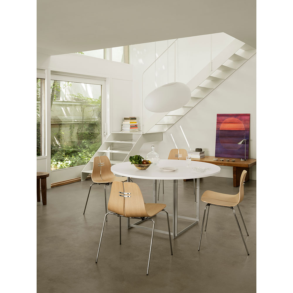 PK3 Dining Chair - Oak Shell, Chrome Base