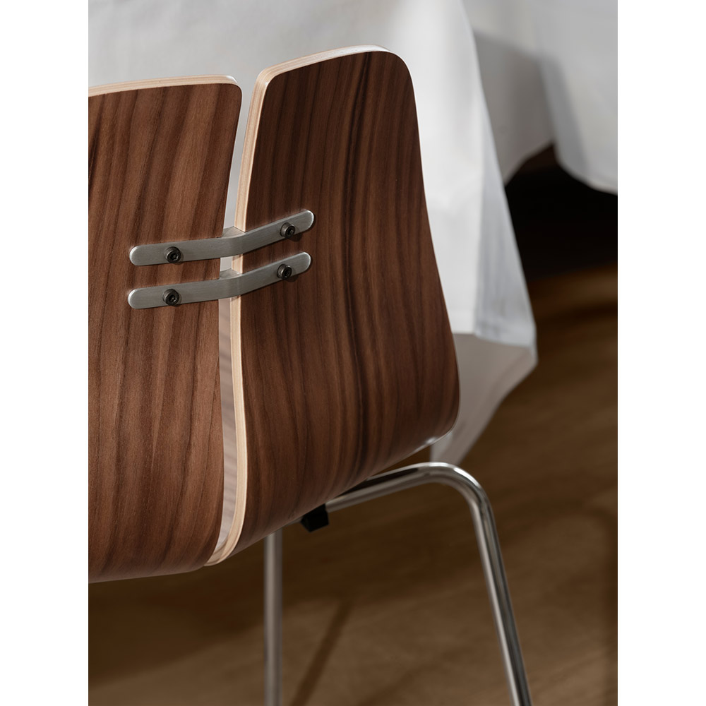 PK3 Dining Chair - Walnut Shell, Chrome Base