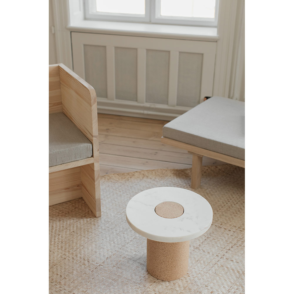 Sintra Table - Small, White Marble, Cork