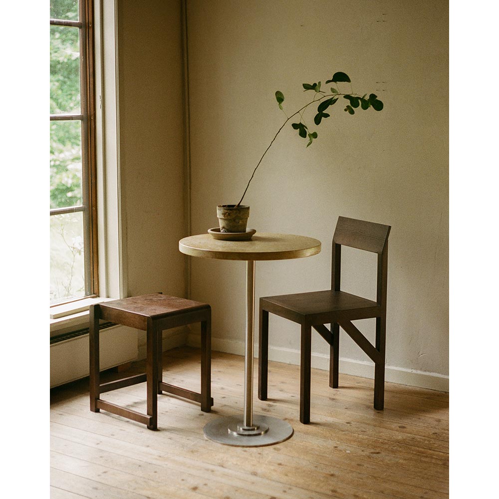 Table 57 - 21.65"W, Yellow Limestone, Stainless Steel