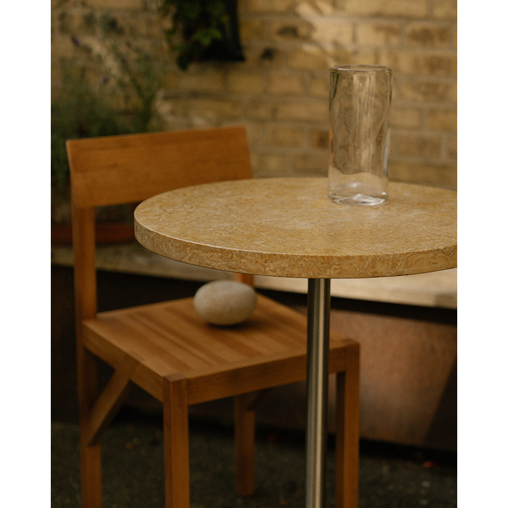 Table 57 - 21.65"W, Yellow Limestone, Stainless Steel