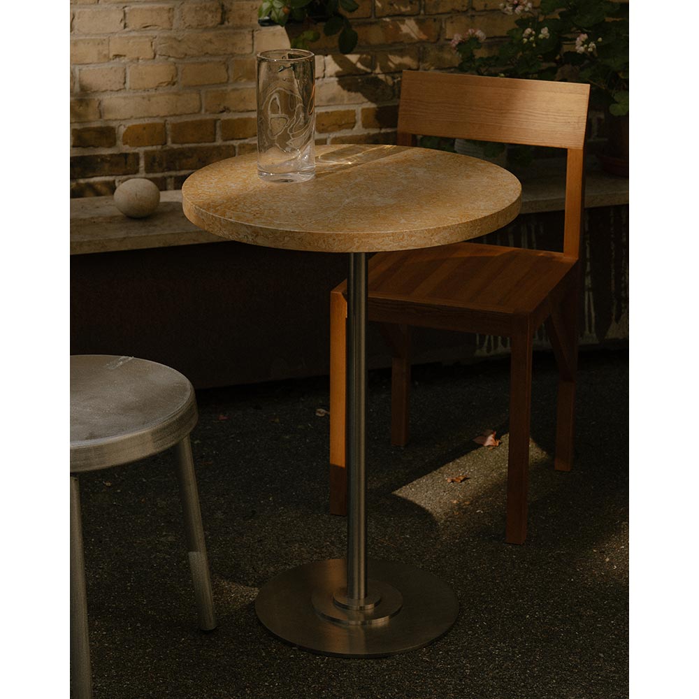 Table 57 - 21.65"W, Yellow Limestone, Stainless Steel