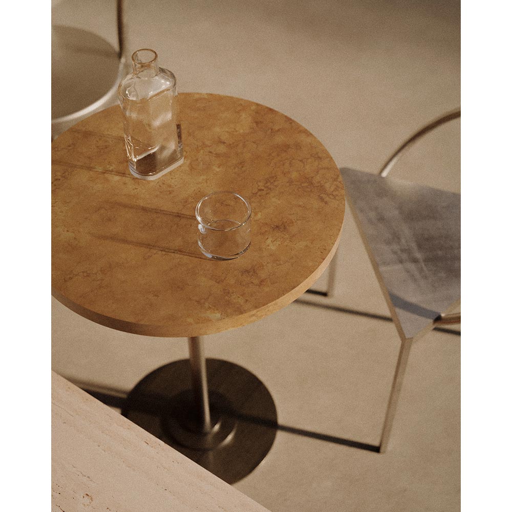 Table 57 - 21.65"W, Yellow Limestone, Stainless Steel