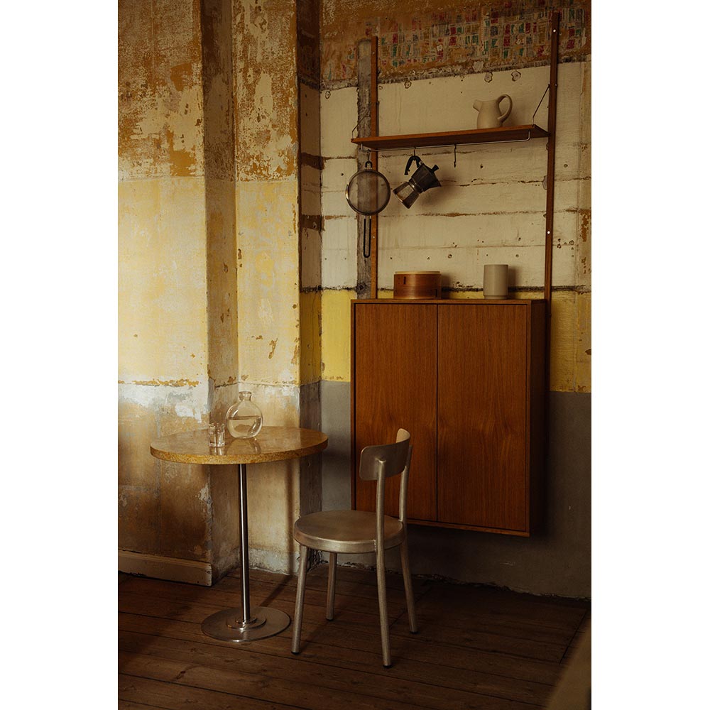 Table 57 - 27.56"W, Yellow Limestone, Stainless Steel