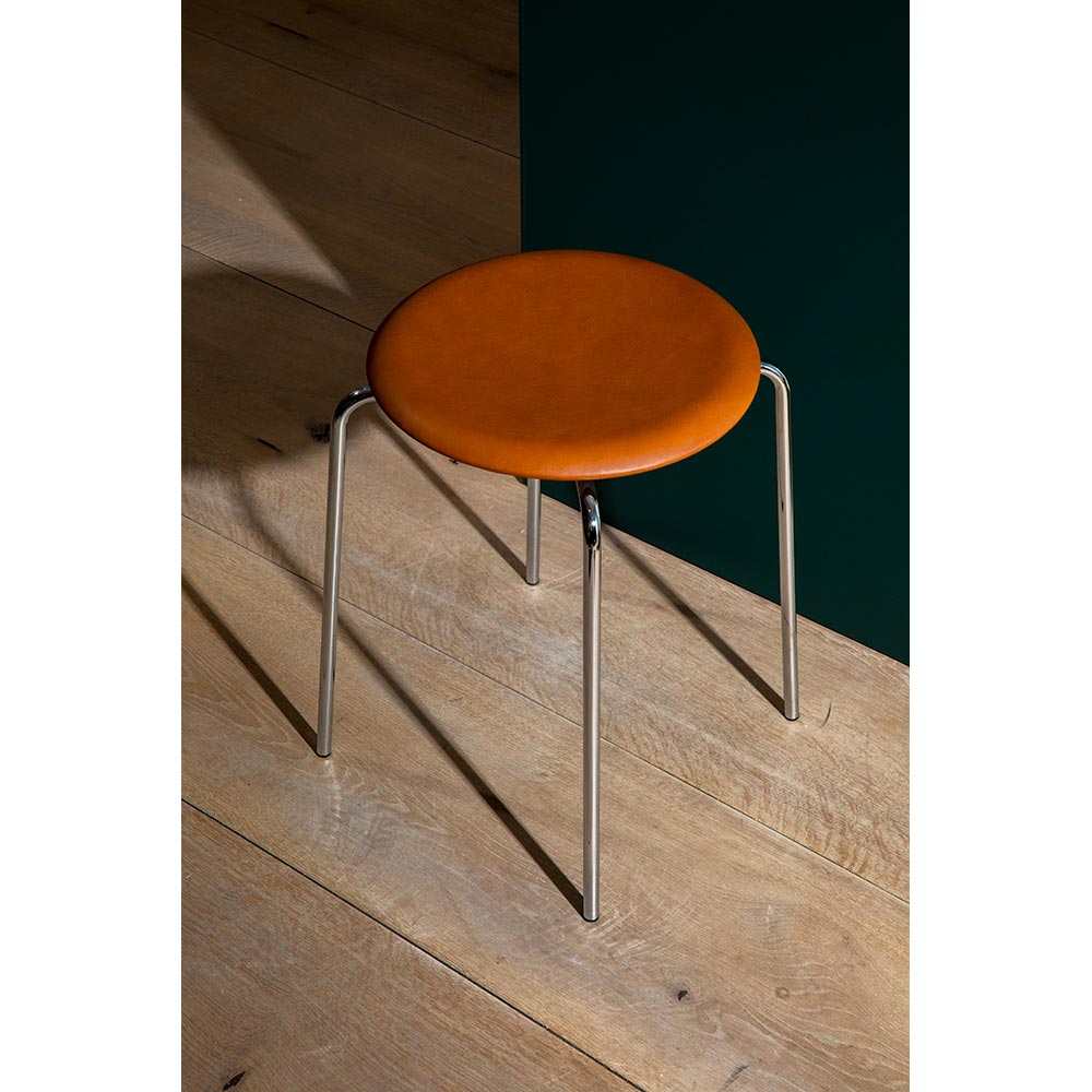 Dot Stool - Walnut Leather, Chrome Base