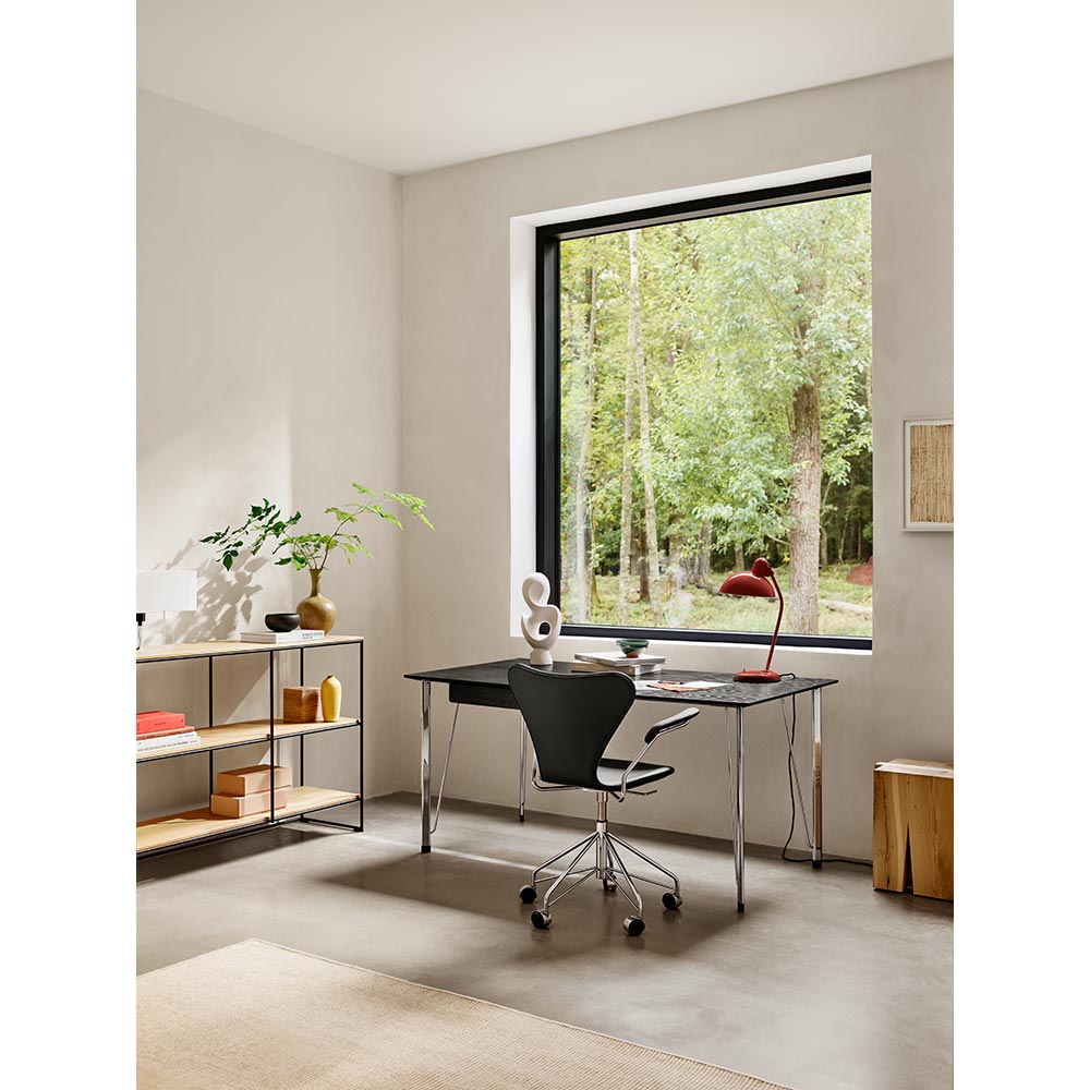 FH3605 Desk With Drawer - Black Ash Tabletop, Chrome Base