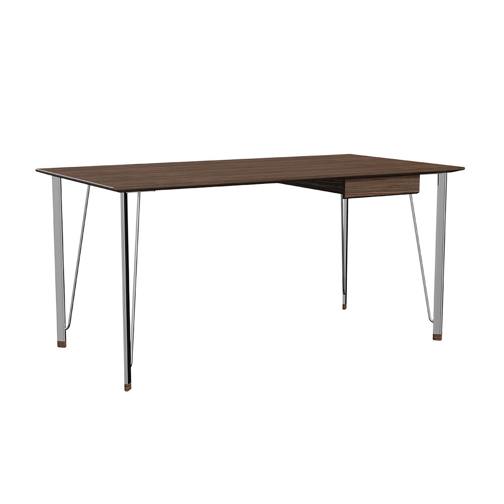 FH3605 Desk With Drawer - Walnut Tabletop, Chrome Base