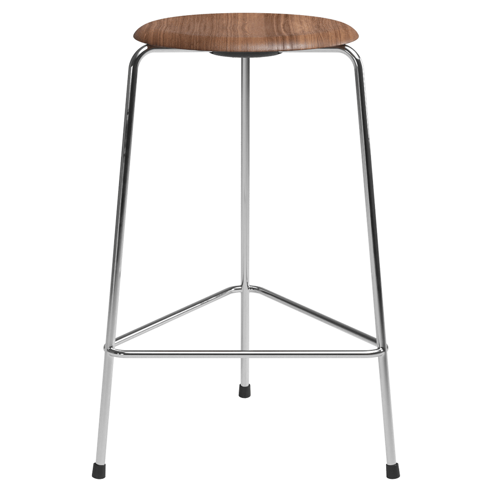 High Dot Stool 3 Legs - Walnut, Chrome Base