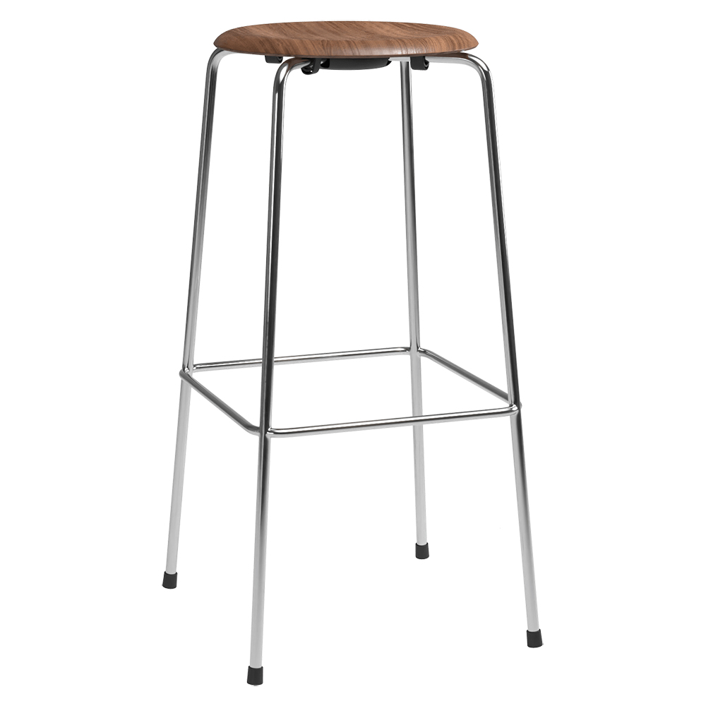 High Dot Stool 4 Legs - Walnut, Chrome Base