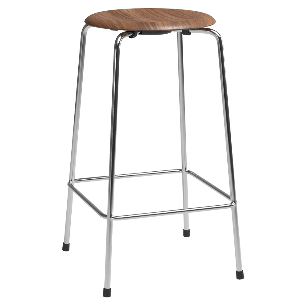 High Dot Stool 4 Legs - Walnut, Chrome Base