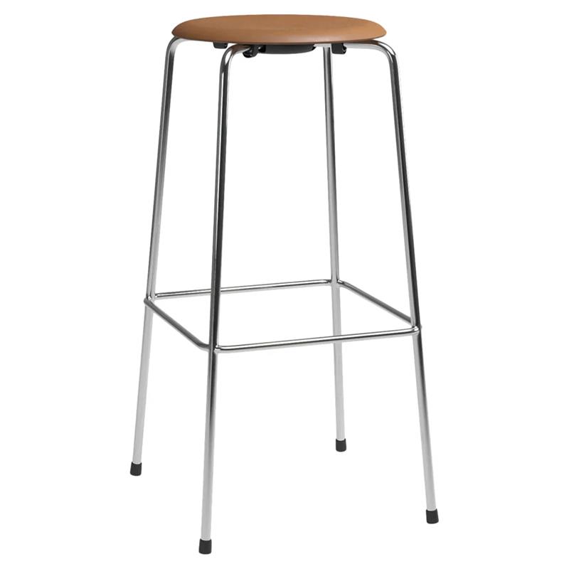 High Dot Stool 4 Legs - Walnut Leather, Chrome Base