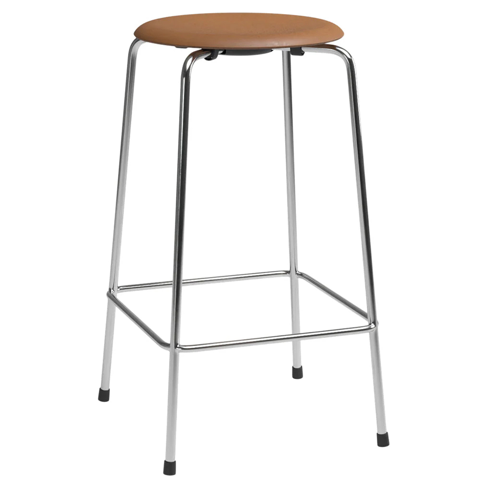 High Dot Stool 4 Legs - Walnut Leather, Chrome Base