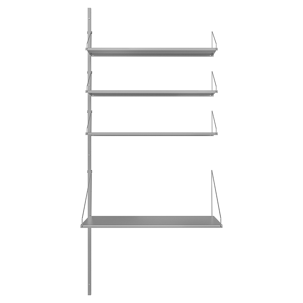 Shelf Library Add-on Desk Section - 31.99"W x 72.91"H, Stainless Steel