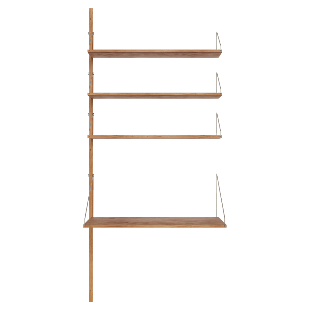 Shelf Library Add-on Desk Section - 32.18"W x 72.91"H, Natural Oak