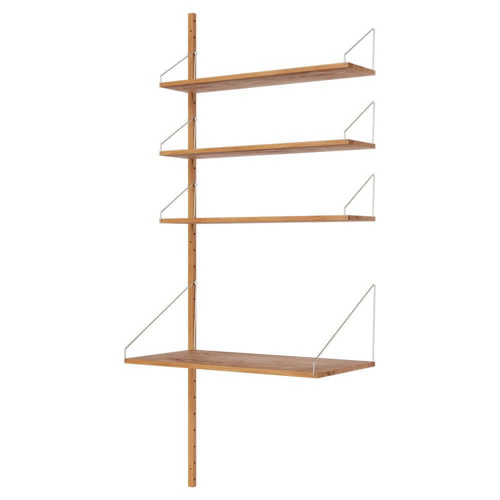 Shelf Library Add-on Desk Section - 32.18"W x 72.91"H, Natural Oak