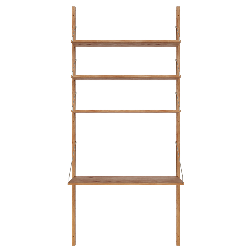 Shelf Library Desk Section - 32.87"W x 72.91"H, Natural Oak