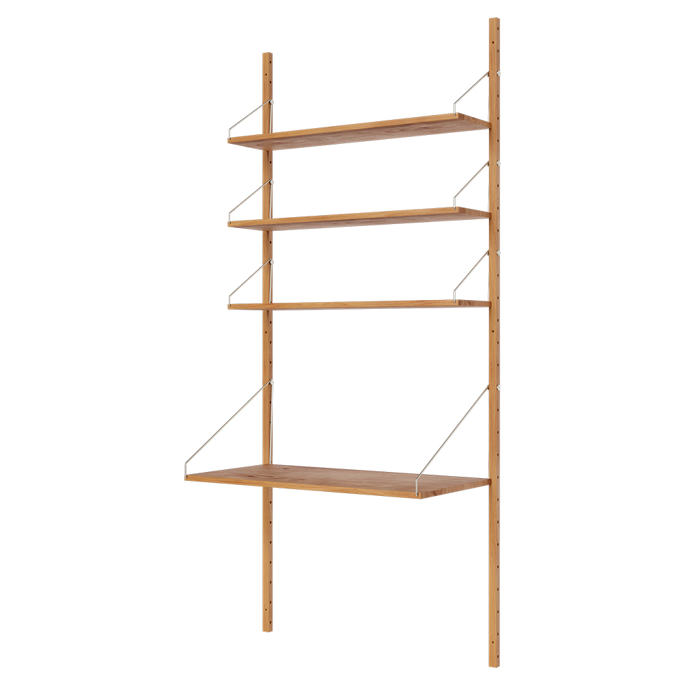 Shelf Library Desk Section - 32.87"W x 72.91"H, Natural Oak