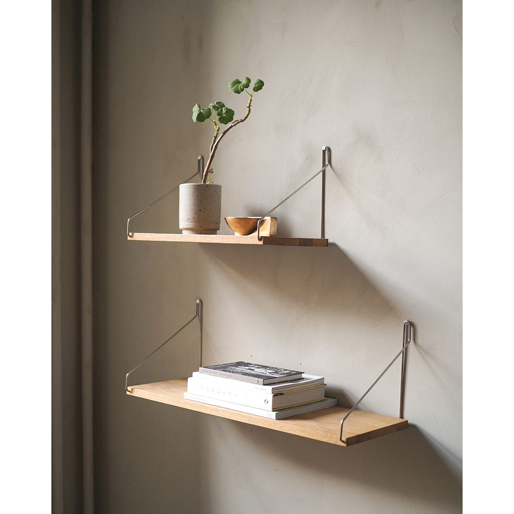 Single Shelf - Natural Oak, Stainless Steel